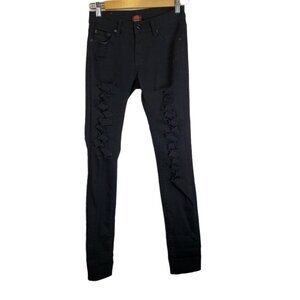 Ling Junior Fashion Jeans Black Damaged Ribbon Cut Destroyed Skinny Size 3/4